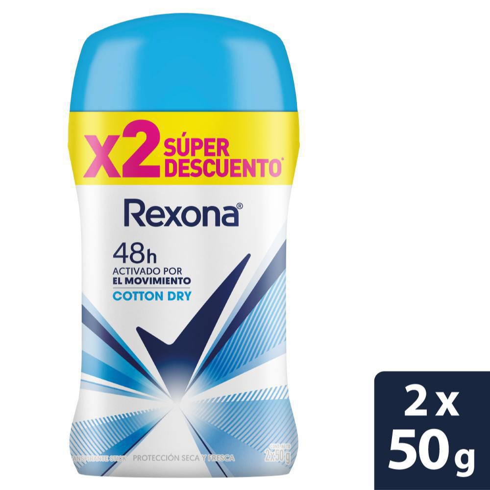 Rexona Desodorante Antitranspirante Cotton Dry en Barra 2 x 50 g
