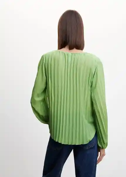 Blusa Plis Verde Talla XS Mujer Mango