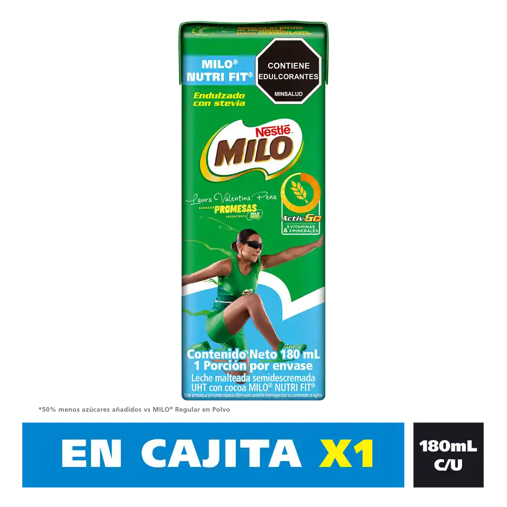 Leche achocolatada con malta MILO NUTRIFIT menos azucares* en cajita x 180ml