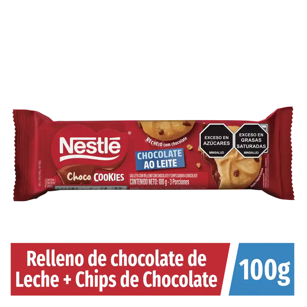 Galletas Choco Cookies NESTLÉ con relleno y chips de chocolate x 100g