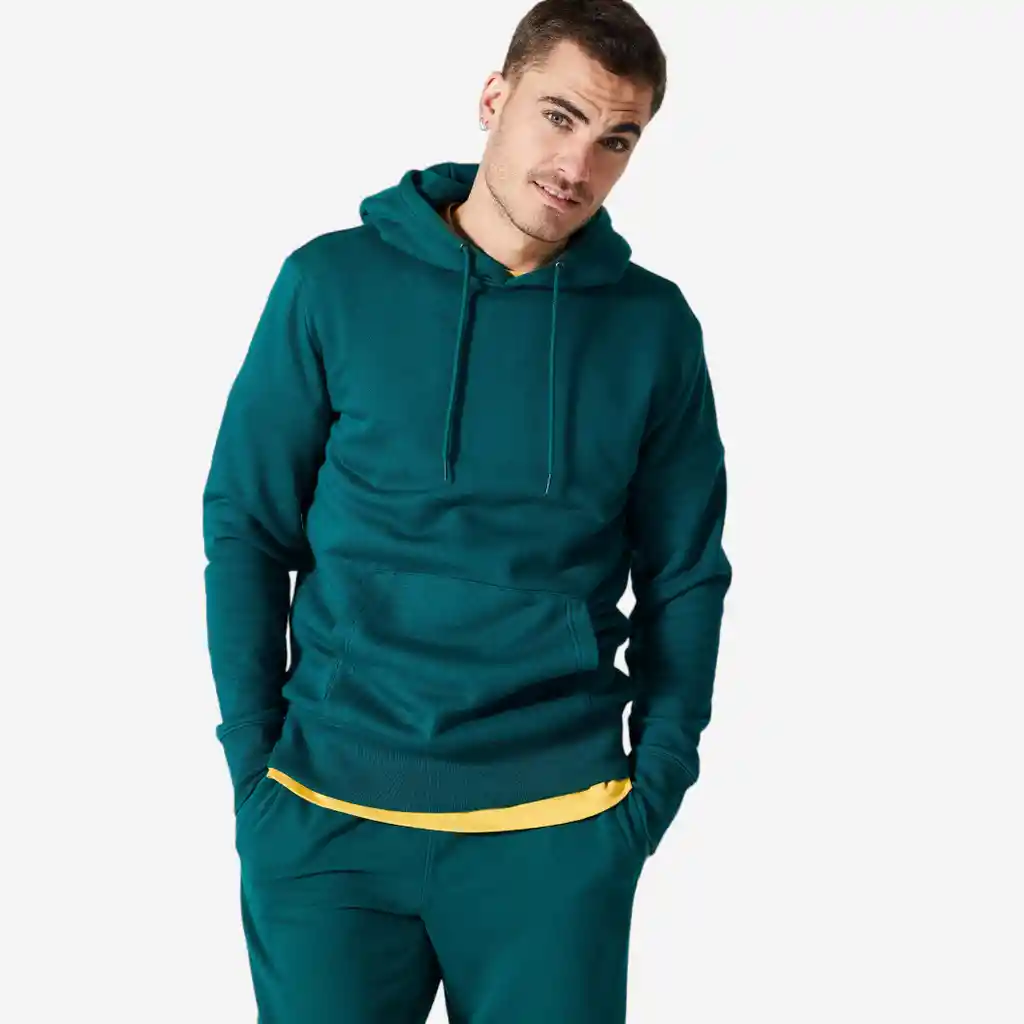 Hoodie de Fitness Para Hombre Domyos 500 Verde Oscuro