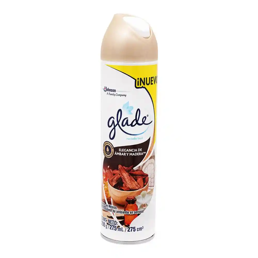 Glade Aromatizante Aerosol elegancia de ámbar y madera, 275ml