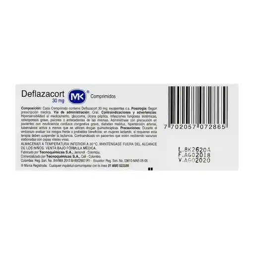 Deflazacort Mk (30 mg) 10 Tabletas