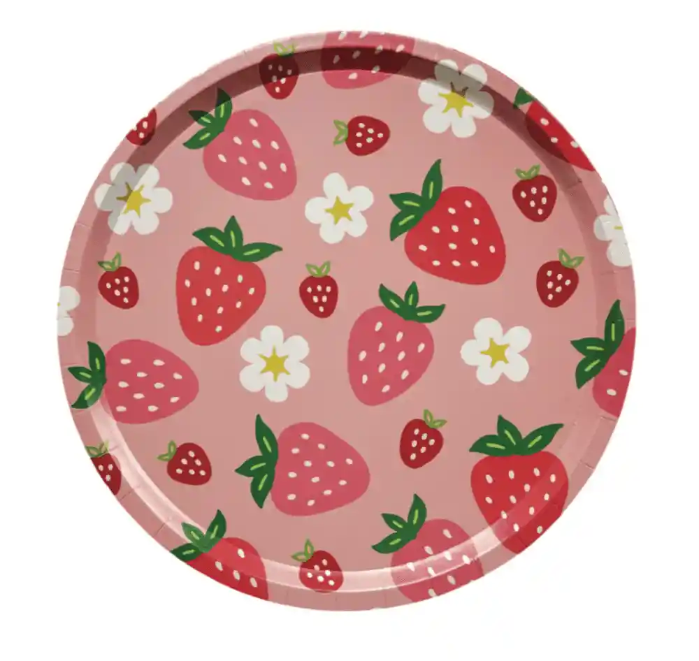 Playmart Plato de Papel Forma de Fresas de 9 In -