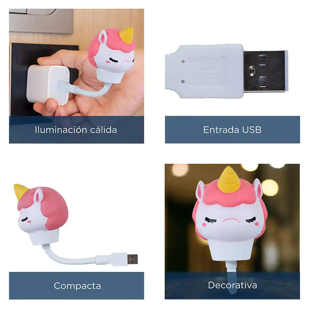 Luz Nocturna de Animales Lindos Usb Unicornio Miniso