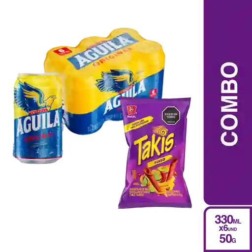 Combo Takis Snack Fuego + Aguila Cerveza Original 6 Und