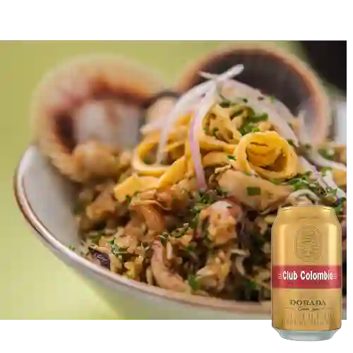 Combo Arroz Chaufa Mariscos + Club Col. Dorada Lata 330ml