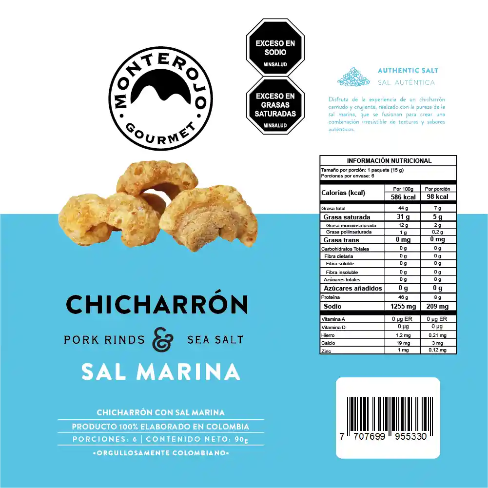 Monte Rojo Chicharrón Carnudo Sal Marina Club Colombia 90g