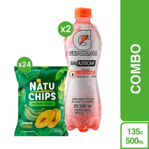 Combo Gatorade Fresa Kiwi Sin Auzcar + Natuchips Platano Verde