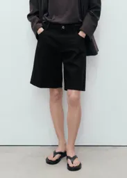 Bermuda Camilla Tejano Negro Talla 38 Mujer Mango