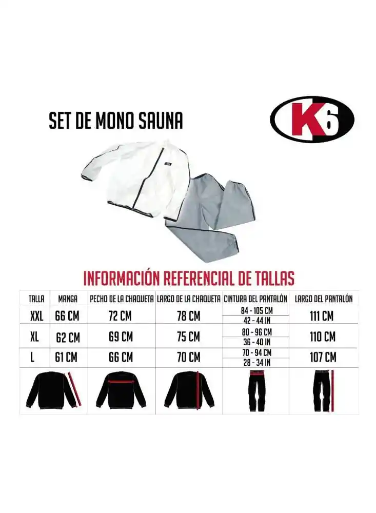 K6 Traje de Sauna Mono Lavable Rhea Talla L