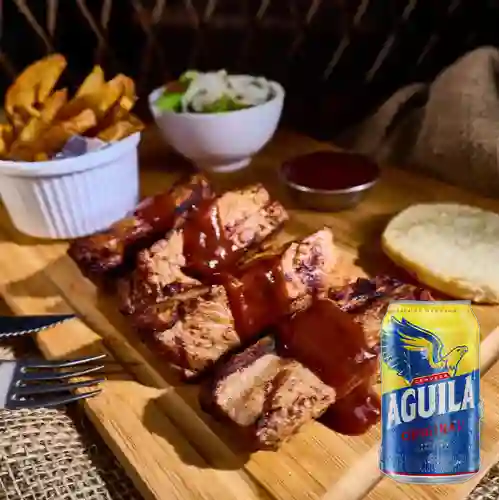 Combo Costilla BBQ + Cerveza Aguila Original Lta 330ml