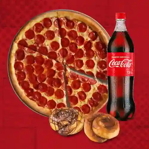 1pizza M +2 Rollos Dulces+1 Cocacola 1,5