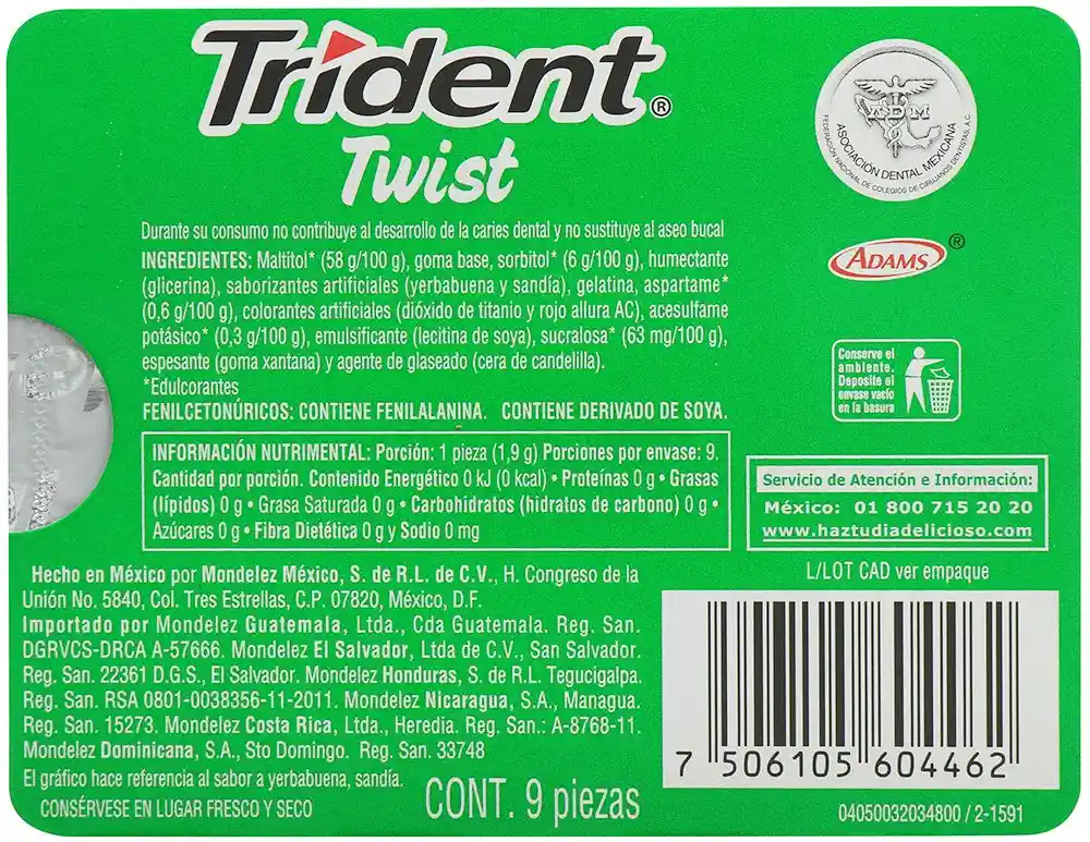 Trident Goma de Mascar Twist Sabor Yerbabuena y Sandía