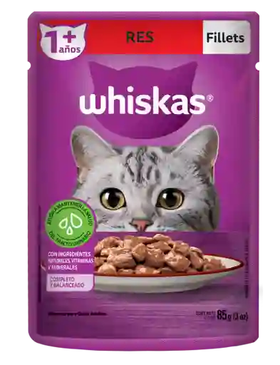 Whiskas Alimento Húmedo para Gato Adulto Carne Res Filetes +1