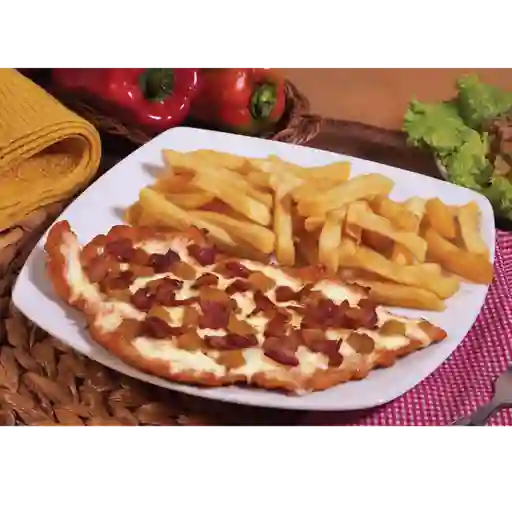 Chuleta gratinada maduro tocineta