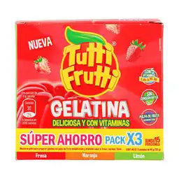 Tutti Frutti Gelatina en Polvo Sabor a Fresa, Limón y Naranja