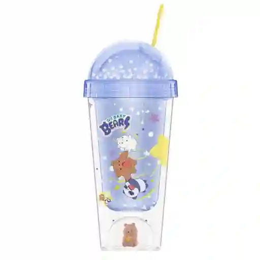 Vaso de Plástico Pared Doble Con Pitillo Bebé Pardo Azul Miniso