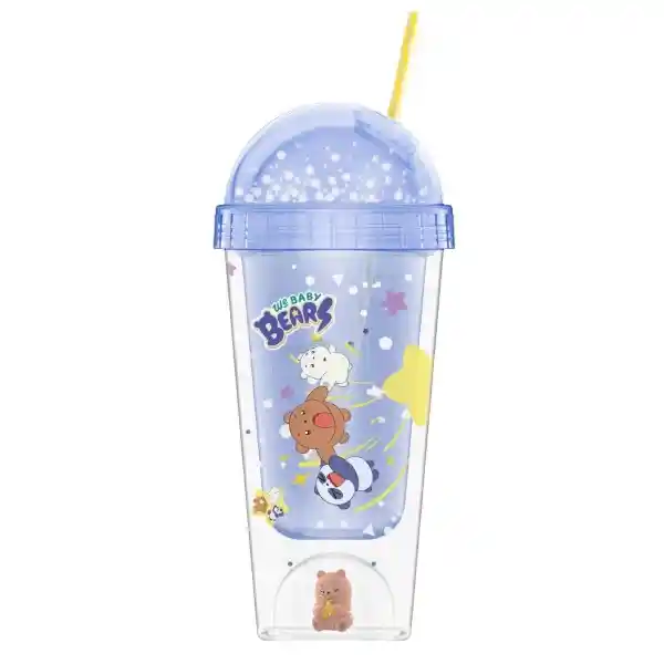 Vaso de Plástico Pared Doble Con Pitillo Bebé Pardo Azul Miniso