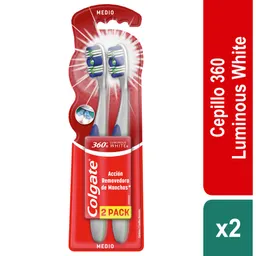Cepillo Dental Colgate 360° Luminous White Medio x 2