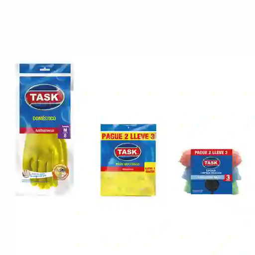 Task Guante M + Paño Multiusos + Esponja Delicada