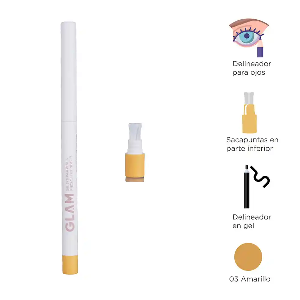 Lápiz Delineador Para Ojos Gel Glam Amarillo 03 Miniso
