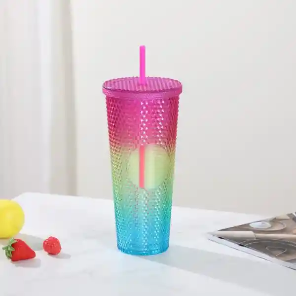 Vaso de Plástico Con Tachuelas y Degradado Rainbow Miniso