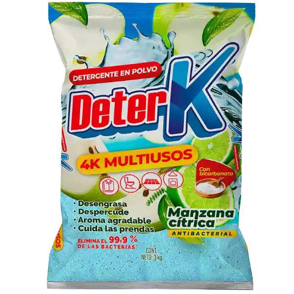 Deter K Detergente en Polvo Antibacterial Manzana Cítrica