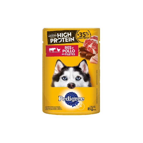 Pedigree Alimento para Perro Adulto High Protein con Res y Pollo 85 g