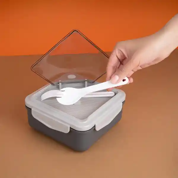 Contenedor de Comida Con 2 Compartimentos Gris 1100 mL Miniso