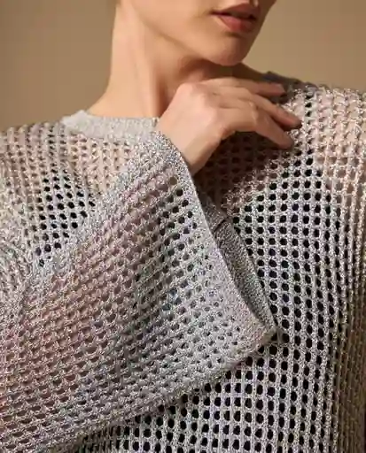 Suéter Tejido Gris Plateado Medio Talla M 669G223 Esprit