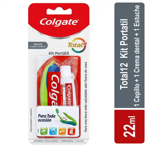 Colgate Kit Crema Dental y Cepillo de Dientes Total 12 Portatil