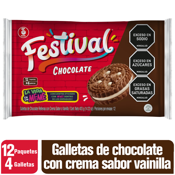 Festival Galleta de Chocolate Rellena con Crema Sabor Vainilla 403 g
