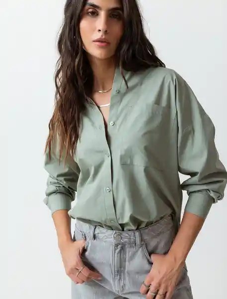 Camisa Mini Mujer Verde Eucalipto Claro Talla L 413F396 Naf Naf