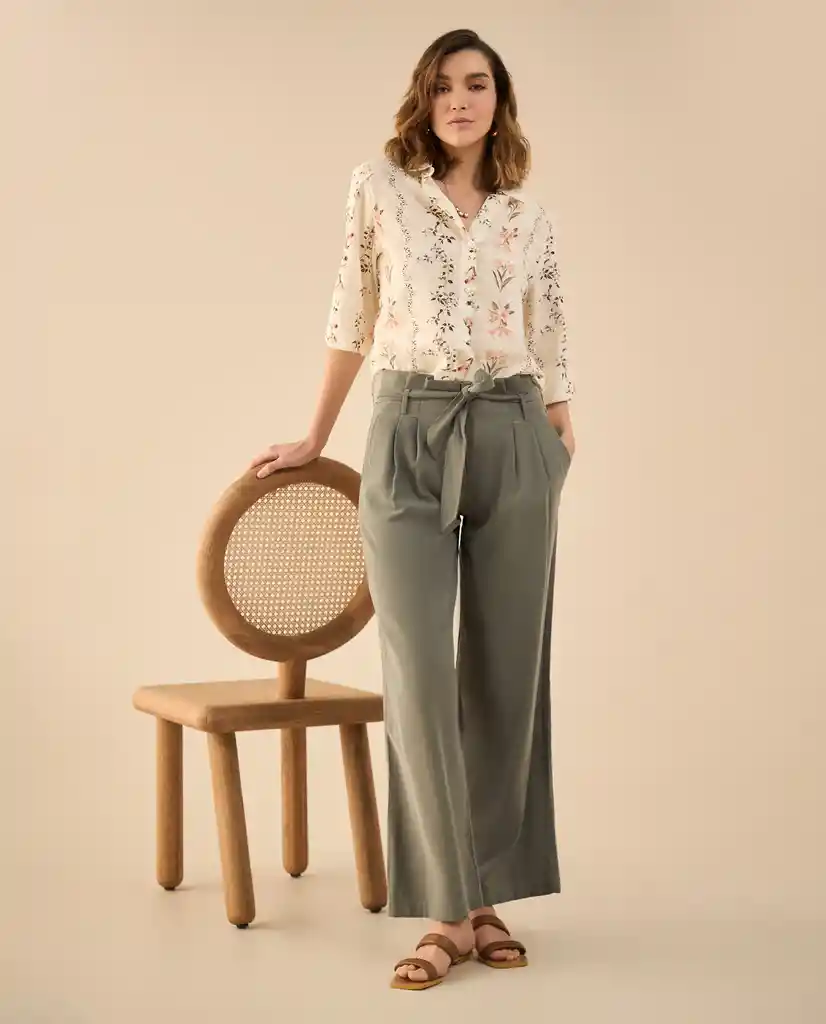 Pantalón Verde Aceituna Oscuro Talla 10 432G020 Esprit