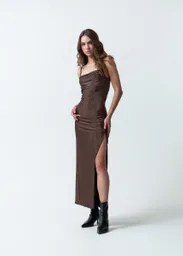 Vestido Becky Cafe Tabaco Medio Talla L 473F382 Naf Naf