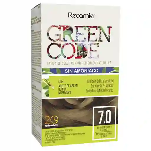 Recamier Tinte Capilar Green Code Tono 7.0 Rubio Mediano Natural