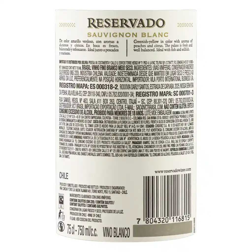Reservado Blanco Vino Sauvignon Blanc