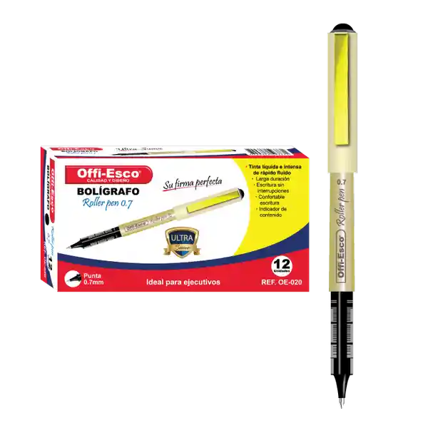 Offi-Esco Bolígrafo Roller 0.7 Tinta Liquida Negro OE-020