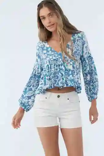 Blusa Manga Larga Mary Cristina Floral Mujer Blue Talla M Oneill