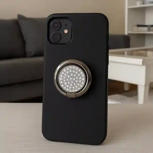 Soporte Anillo Para Celular Redondo Diamond Like Negro Miniso