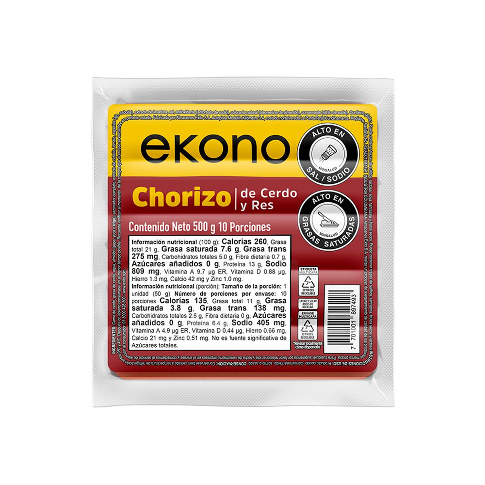 Chorizo de Res y Cerdo Ekono 500 g