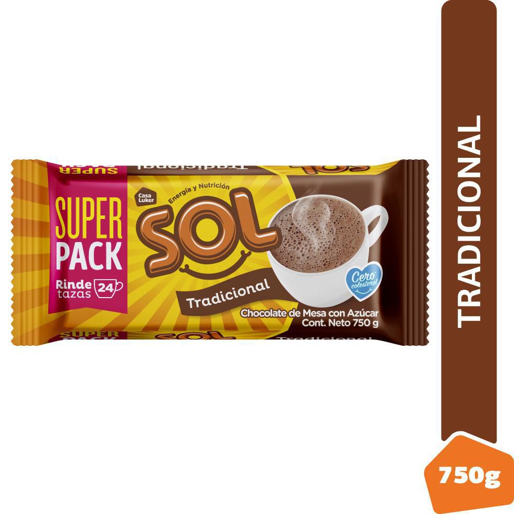 Sol Chocolate de Mesa Tradicional con Azúcar 750 g