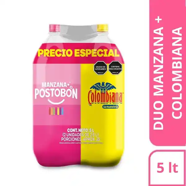 Postobón Pack Bebida Gaseosa Sabor a Colombiana y Manzana