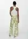 Pantalón Plumas Verde Talla M Mujer Mango