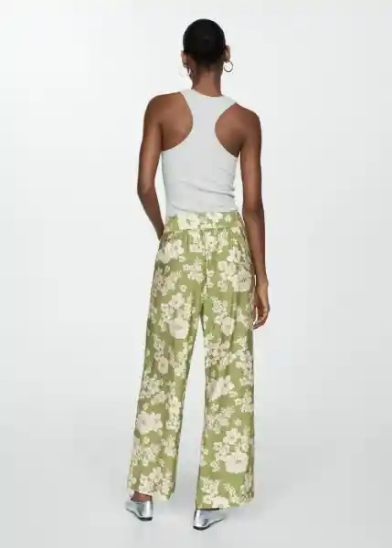 Pantalón Plumas Verde Talla M Mujer Mango