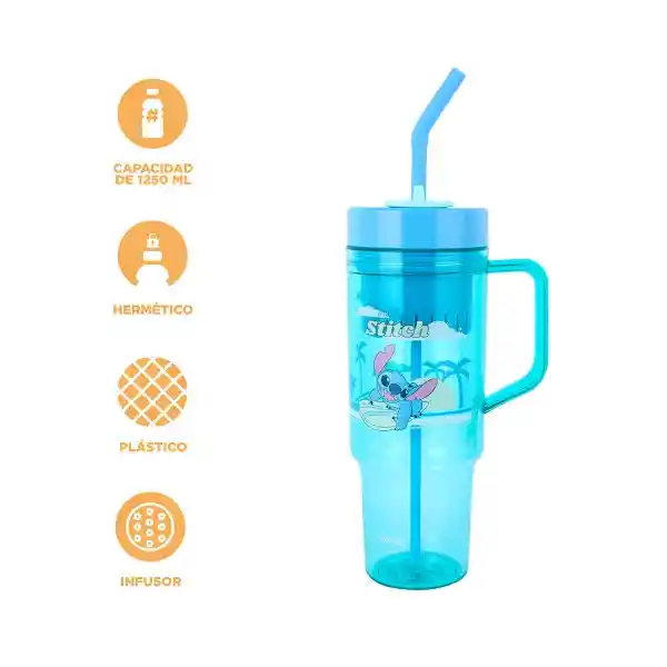 Vaso Plástico Pitillo Serie Lilo & Stitch Stitch 1250 mL Miniso