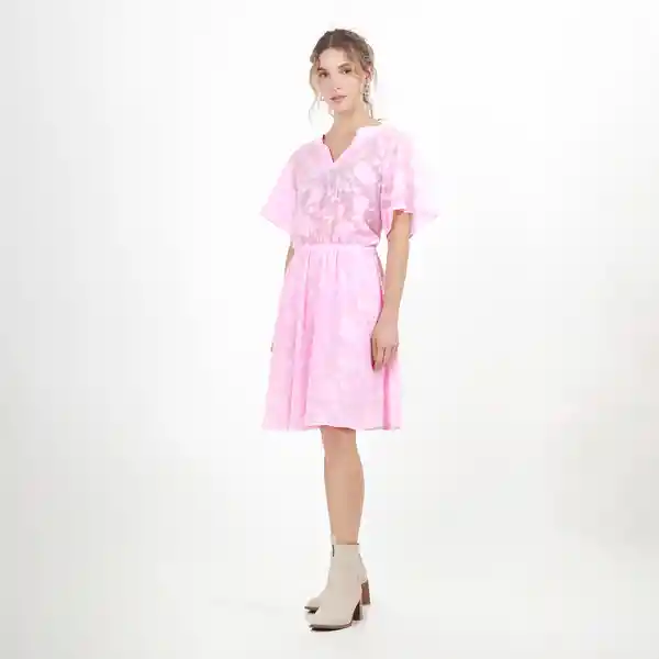 Vestido Cuello V Manga Corta Morado Talla S 552257