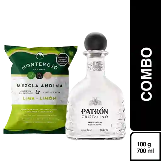 Combo Patrón Tequila Cristalino + Monte Rojo Mezcla Andina Lima Limón 100 g