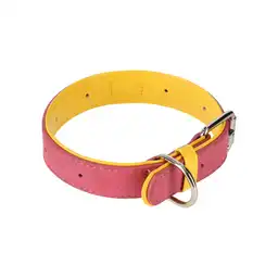 Collar Ecocuero Mascota Rosa Amarillo Talla S Diseño 0001